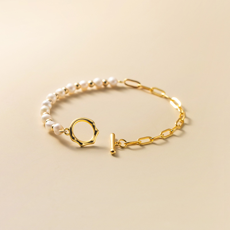 Half-Side Pearl Bracelet - Half-Half Pearl Link Bracelet