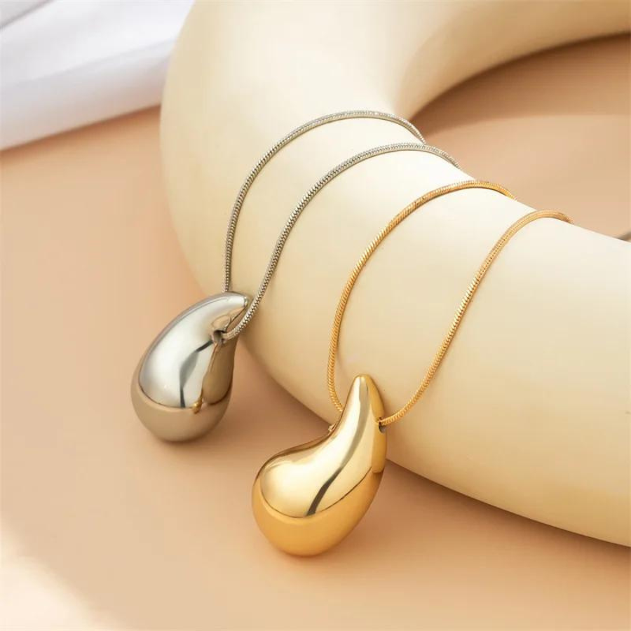 Oversized Water Drop Necklace - Gold-Plated Necklace with Water Drop Pendant