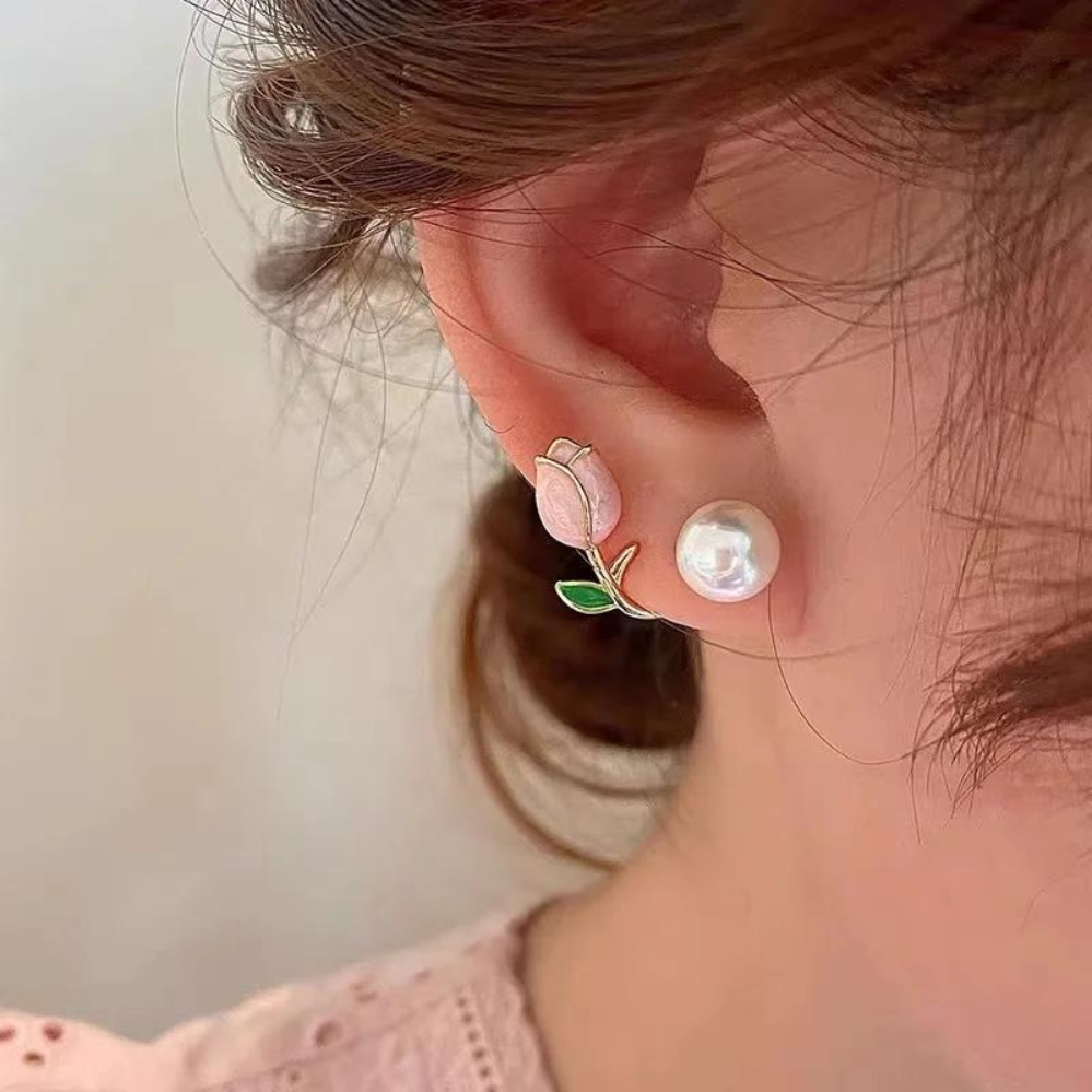 Tulip Pearl Studs - Violet Blossom Pearl Earrings