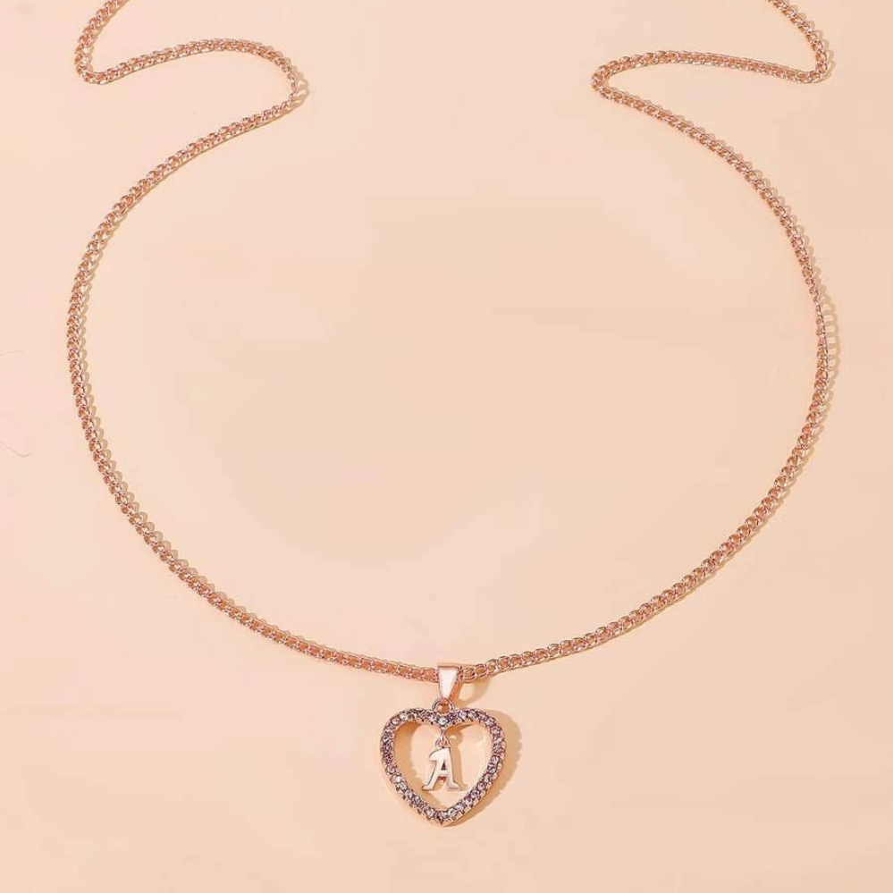 Crystal Letter Heart Necklace - Necklace Featuring Heart Letter Pendant