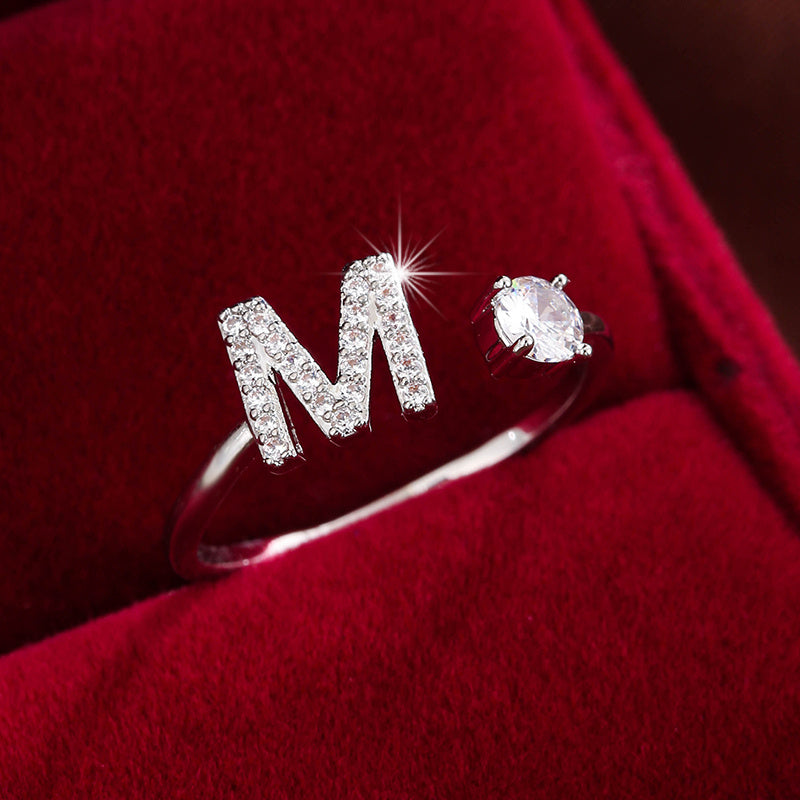 Nova – Modern Open Ring with Initial and Zirconia