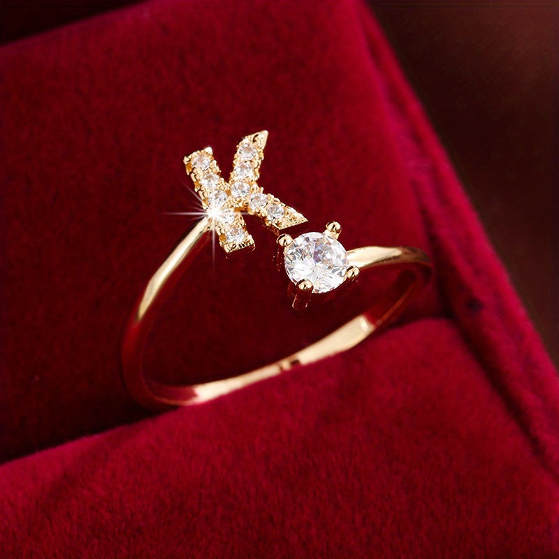 Nova – Modern Open Ring with Initial and Zirconia