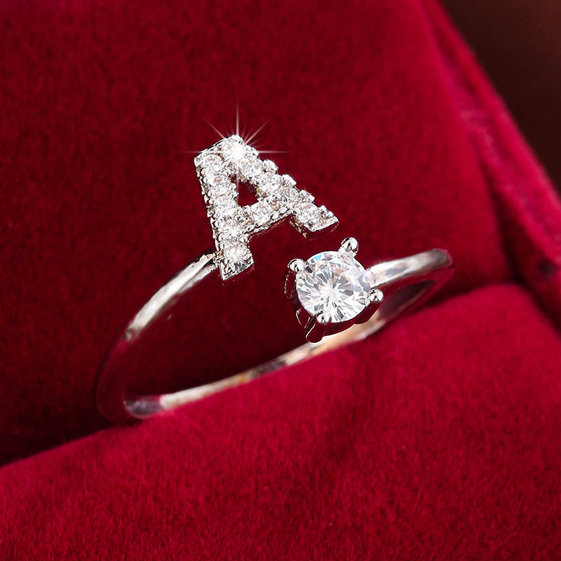 Nova – Modern Open Ring with Initial and Zirconia