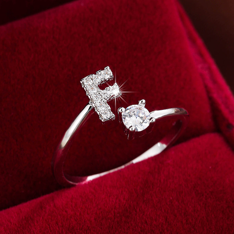 Nova – Modern Open Ring with Initial and Zirconia