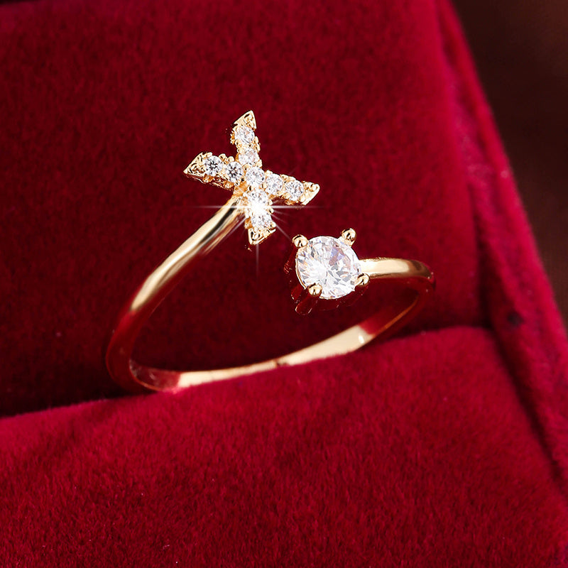 Nova – Modern Open Ring with Initial and Zirconia