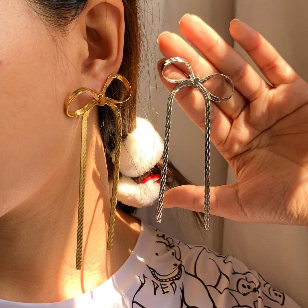 Extended Bow Tassel Earrings - Band Earrings