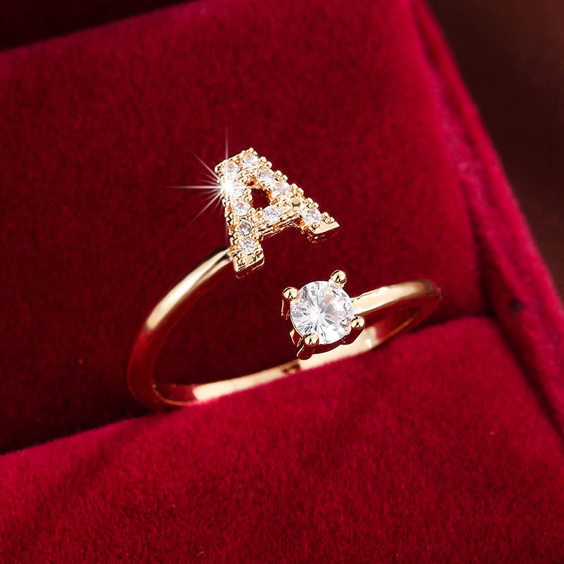 Nova – Modern Open Ring with Initial and Zirconia