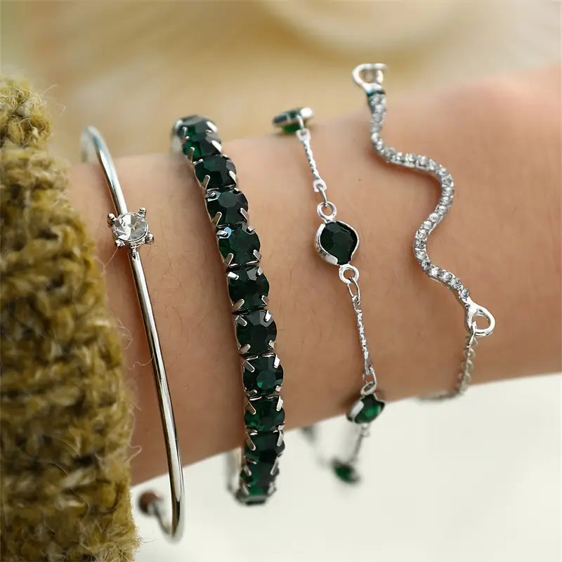 Camille – Set of Stylish Bracelets with Green Stones