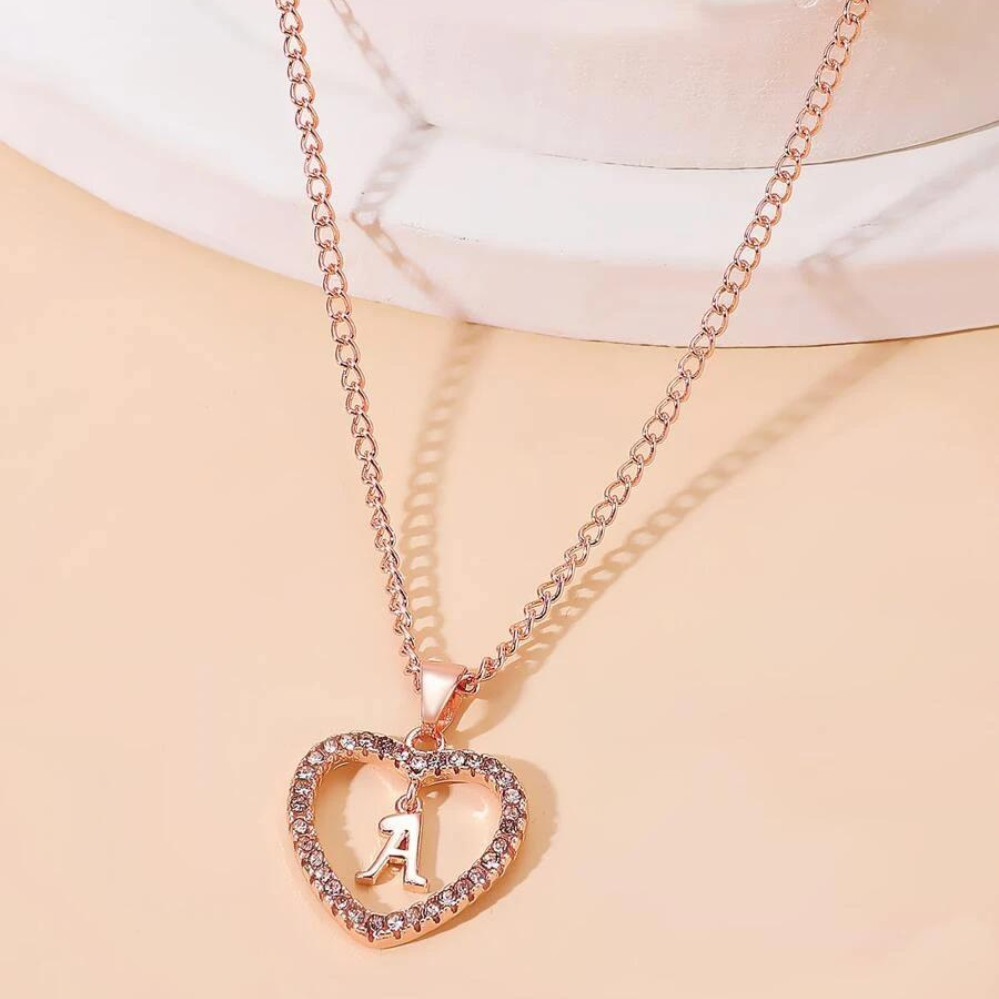 Crystal Letter Heart Necklace - Necklace Featuring Heart Letter Pendant