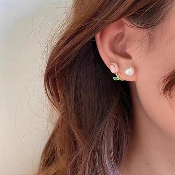 Tulip Pearl Studs - Violet Blossom Pearl Earrings