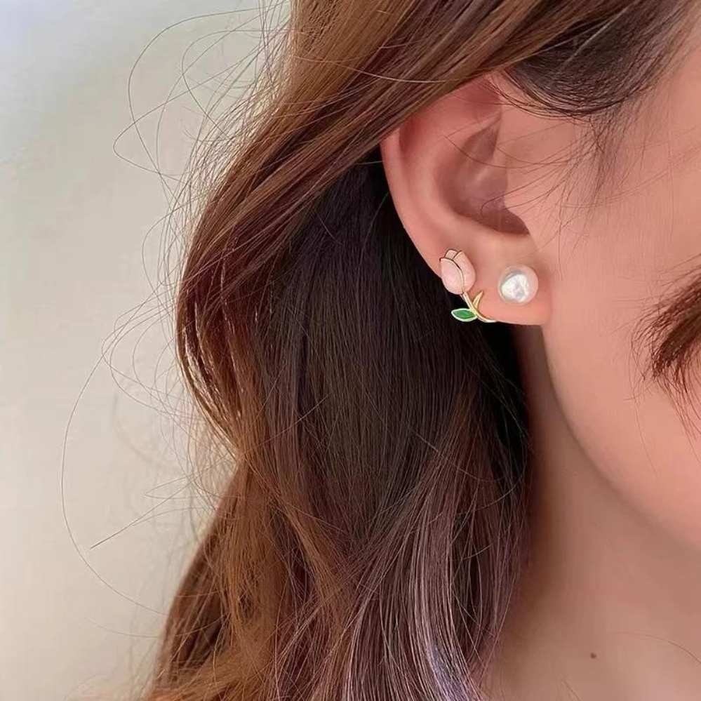 Tulip Pearl Studs - Violet Blossom Pearl Earrings