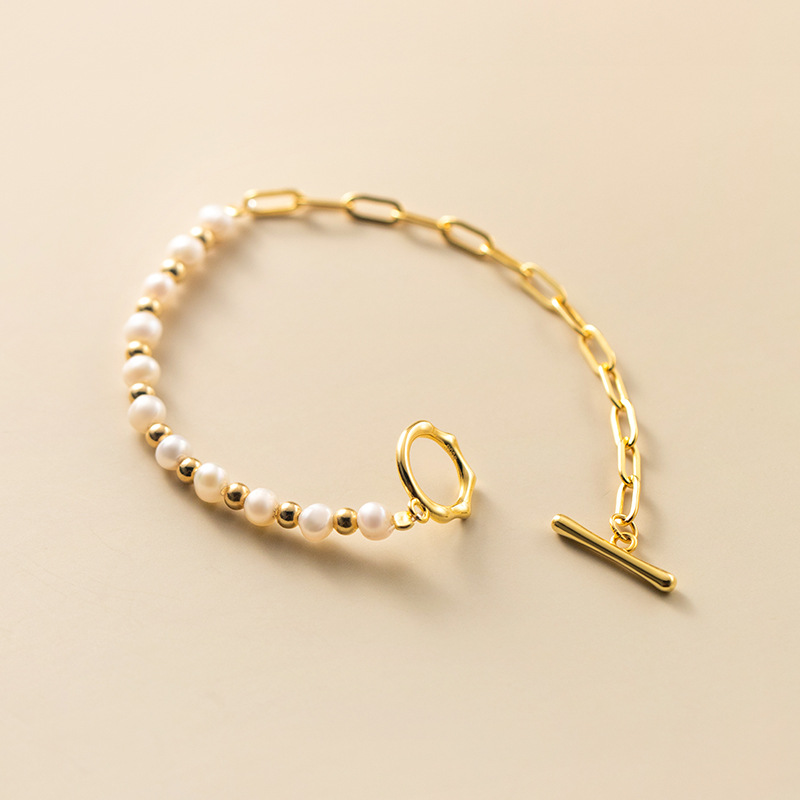 Half-Side Pearl Bracelet - Half-Half Pearl Link Bracelet