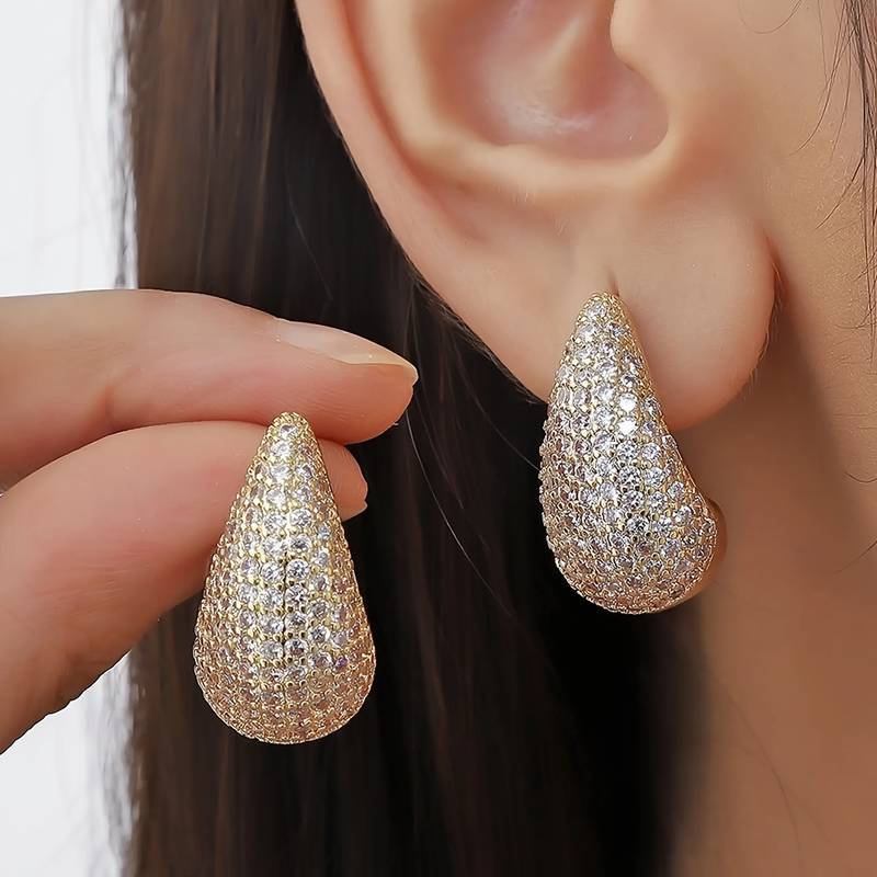 Drop Diamond Ear Studs - Inlay Diamond Earring
