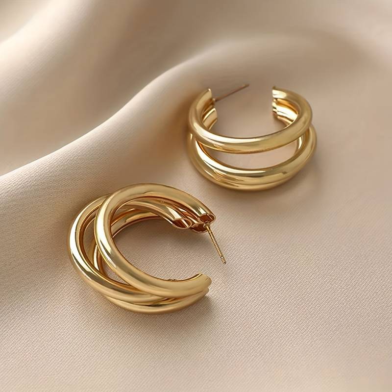 Triple Ring Earring - 3 Golden Ring Earrings