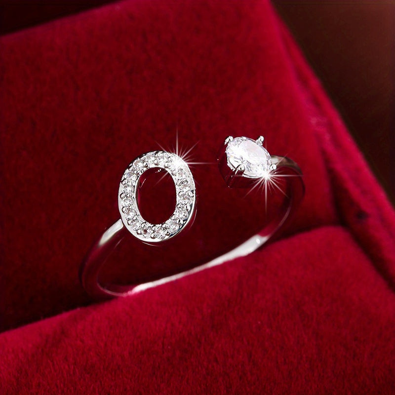 Nova – Modern Open Ring with Initial and Zirconia
