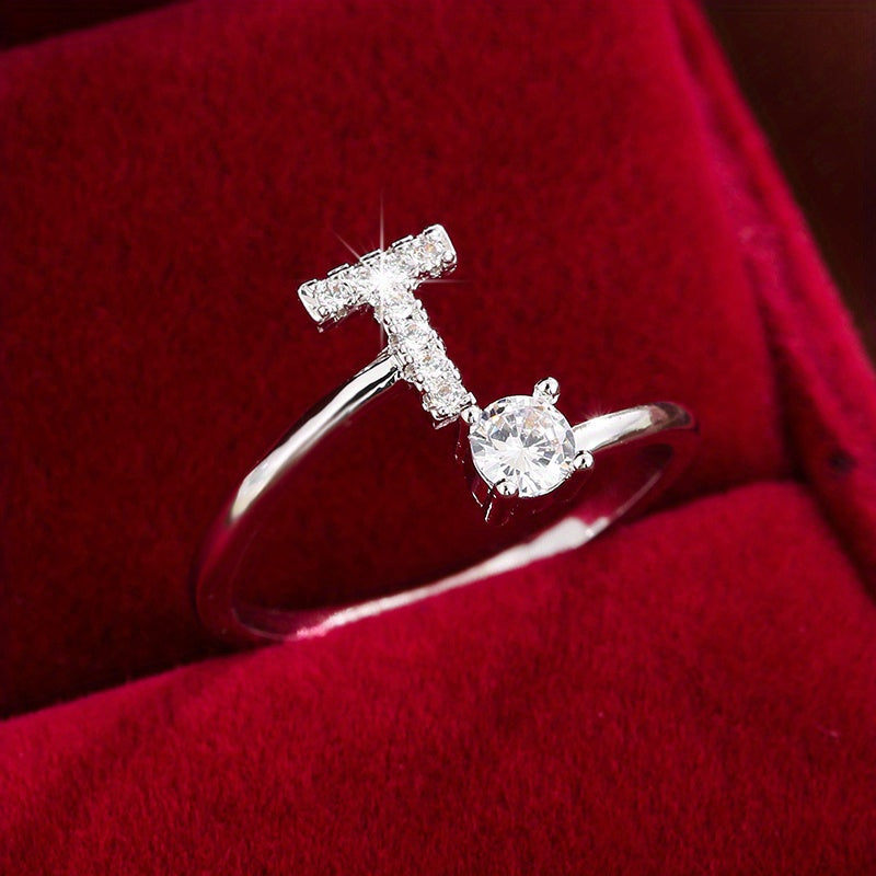 Nova – Modern Open Ring with Initial and Zirconia