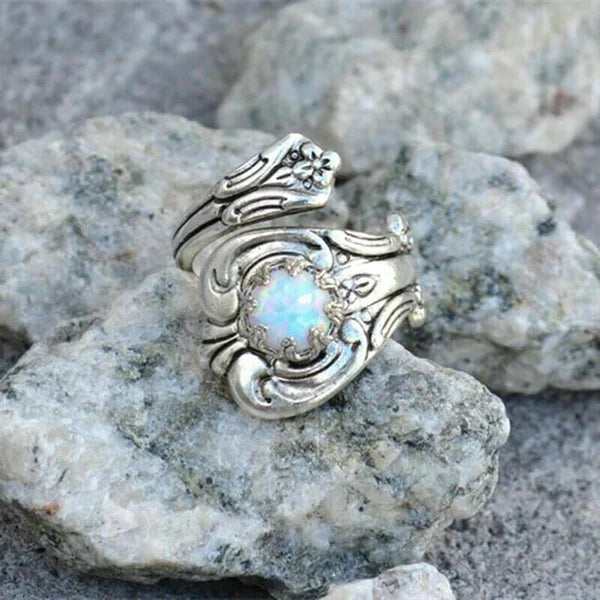 Maelle – Adjustable Spoon Ring featuring White Opal