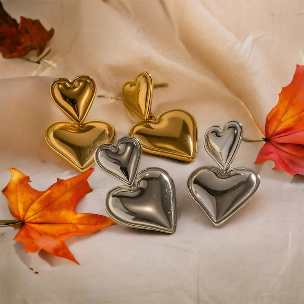 Double Heart Statement Earrings - Earrings with Two Hearts