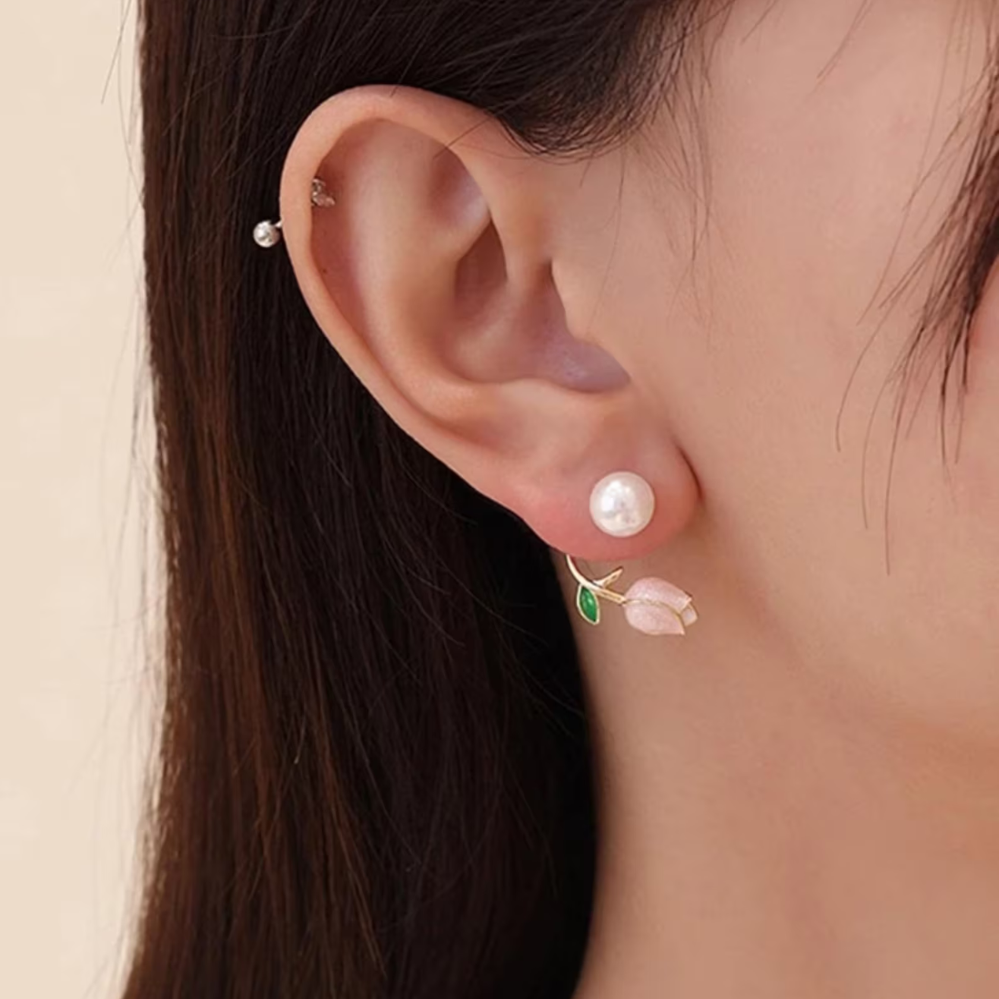 Tulip Pearl Studs - Violet Blossom Pearl Earrings
