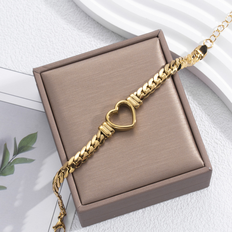 Golden Hollow Heart Bracelet - Open Heart Bracelet