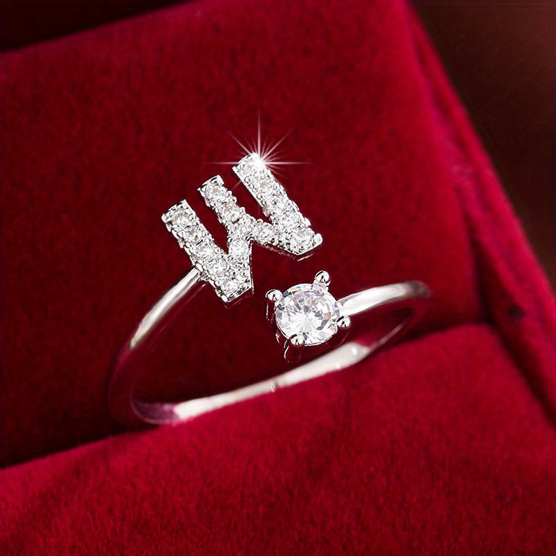 Nova – Modern Open Ring with Initial and Zirconia