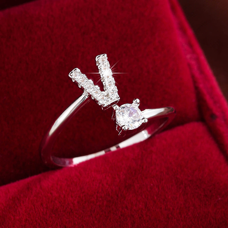 Nova – Modern Open Ring with Initial and Zirconia