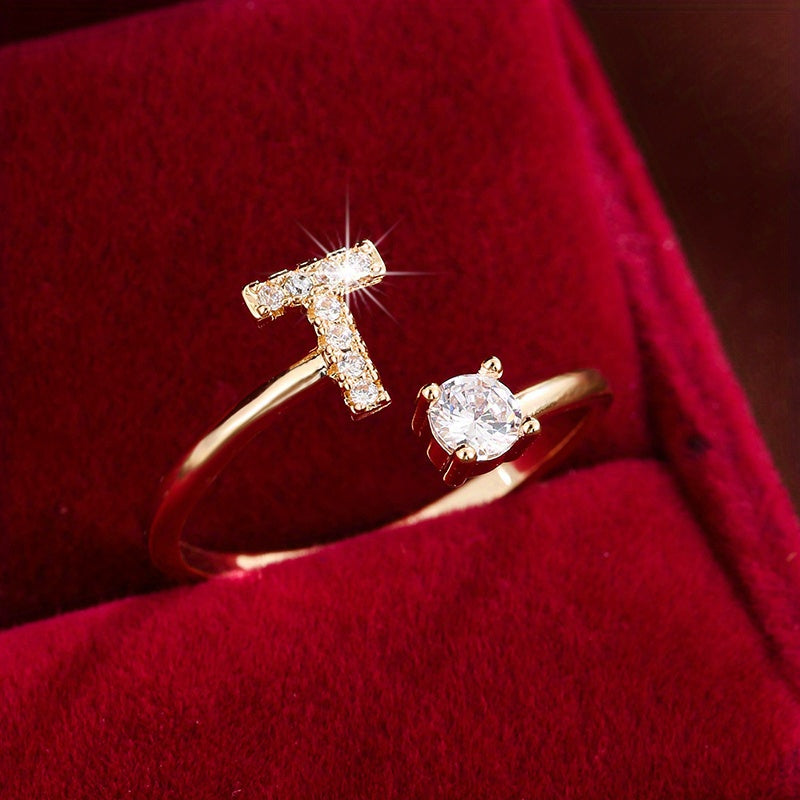 Nova – Modern Open Ring with Initial and Zirconia
