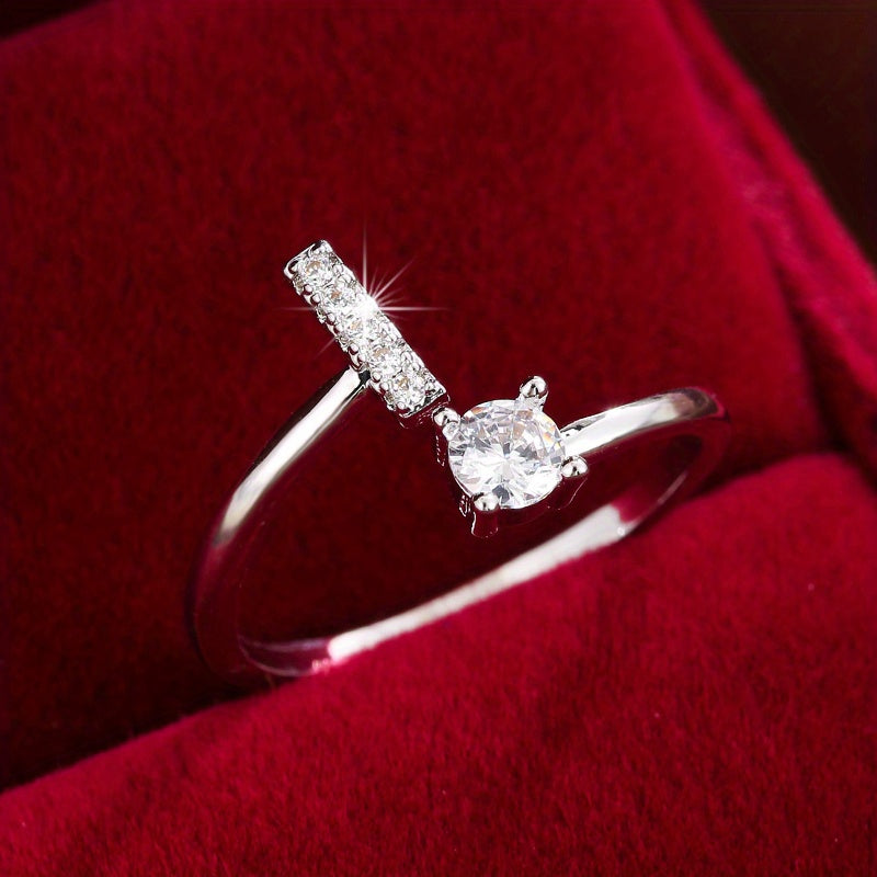 Nova – Modern Open Ring with Initial and Zirconia