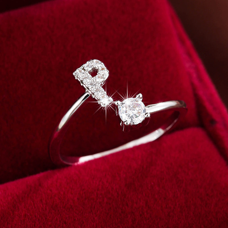 Nova – Modern Open Ring with Initial and Zirconia