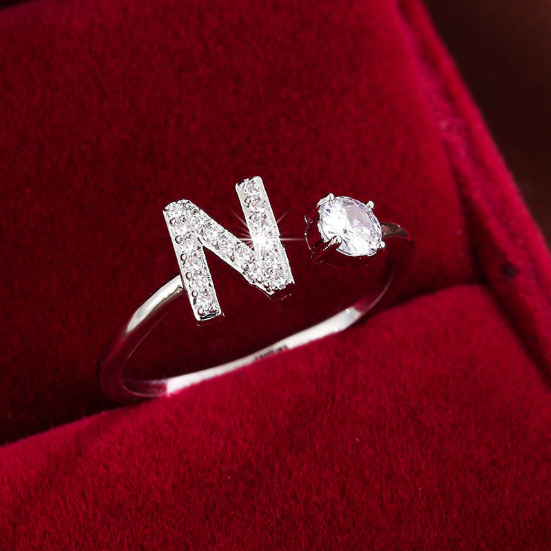 Nova – Modern Open Ring with Initial and Zirconia
