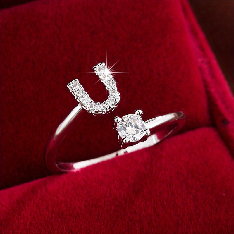 Nova – Modern Open Ring with Initial and Zirconia