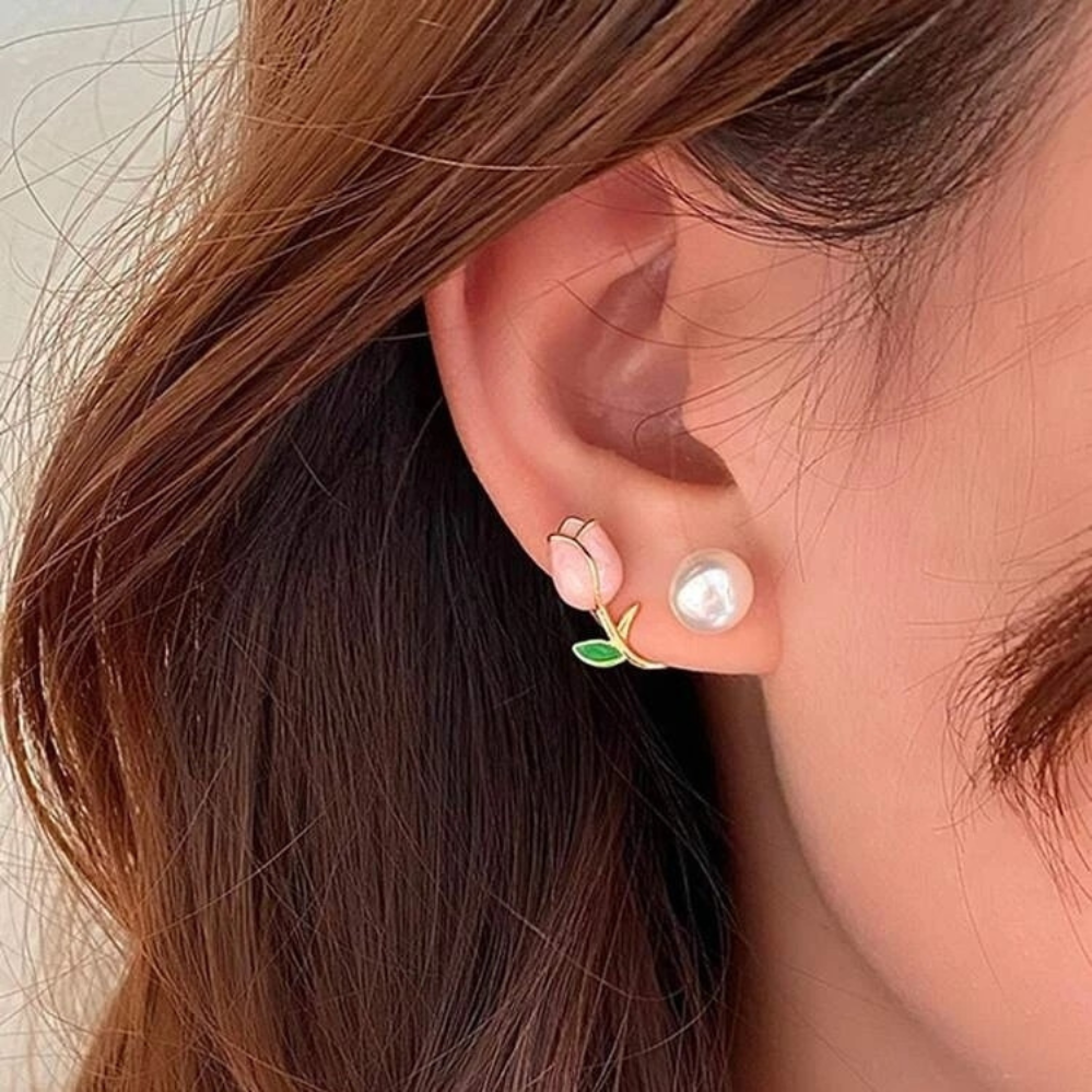 Tulip Pearl Studs - Violet Blossom Pearl Earrings