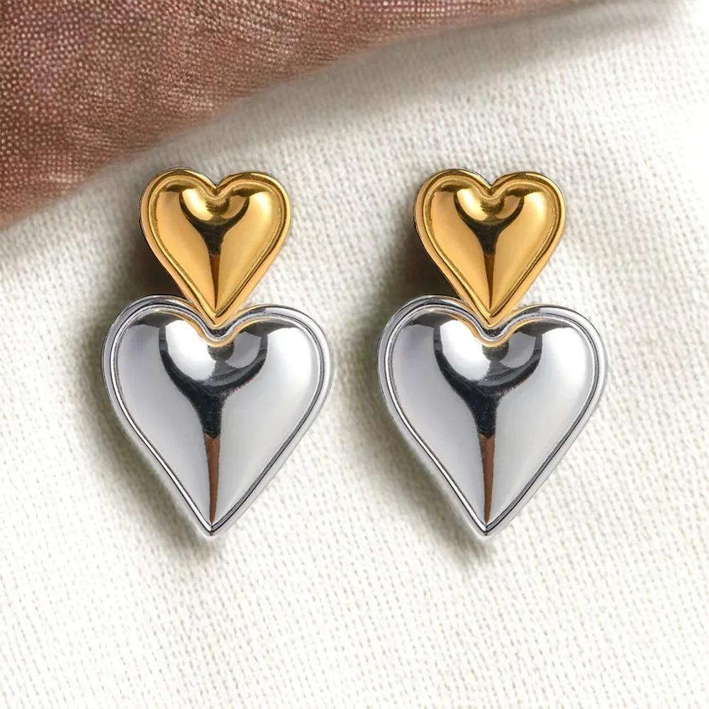 Double Heart Statement Earrings - Earrings with Two Hearts