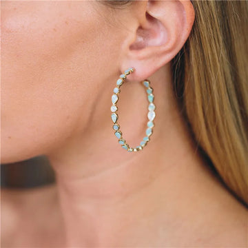 Radiant Elegance - Blue Opal Golden Drop Earrings