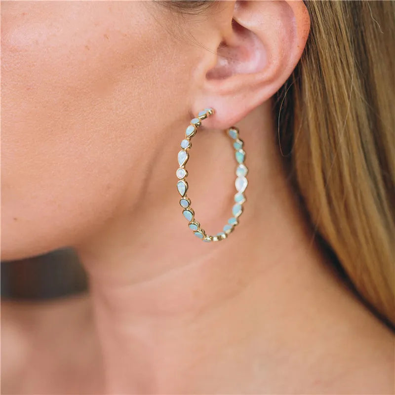 Radiant Elegance - Blue Opal Golden Drop Earrings
