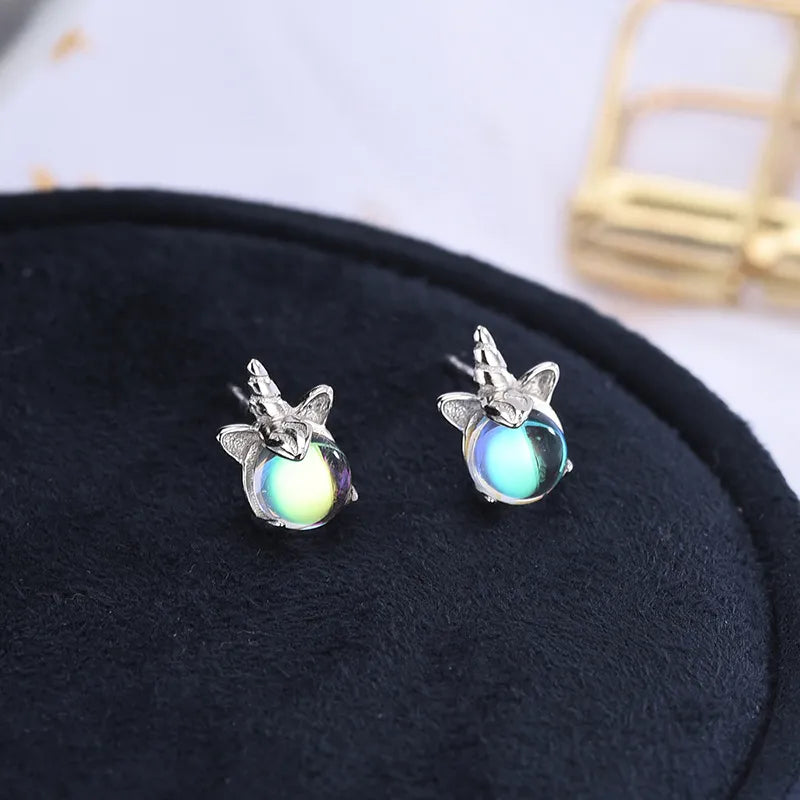 Pegah - Silver Unicorn Stone Earrings