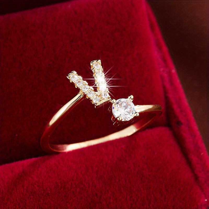 Nova – Modern Open Ring with Initial and Zirconia
