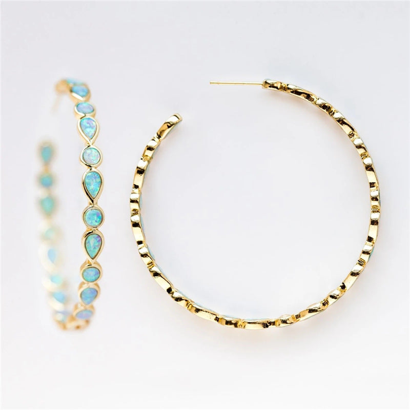 Radiant Elegance - Blue Opal Golden Drop Earrings