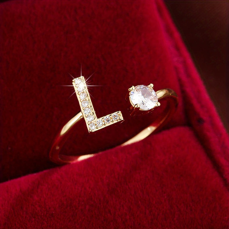 Nova – Modern Open Ring with Initial and Zirconia