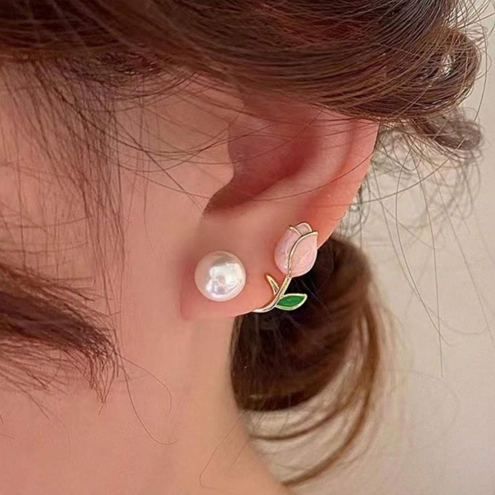 Tulip Pearl Studs - Violet Blossom Pearl Earrings