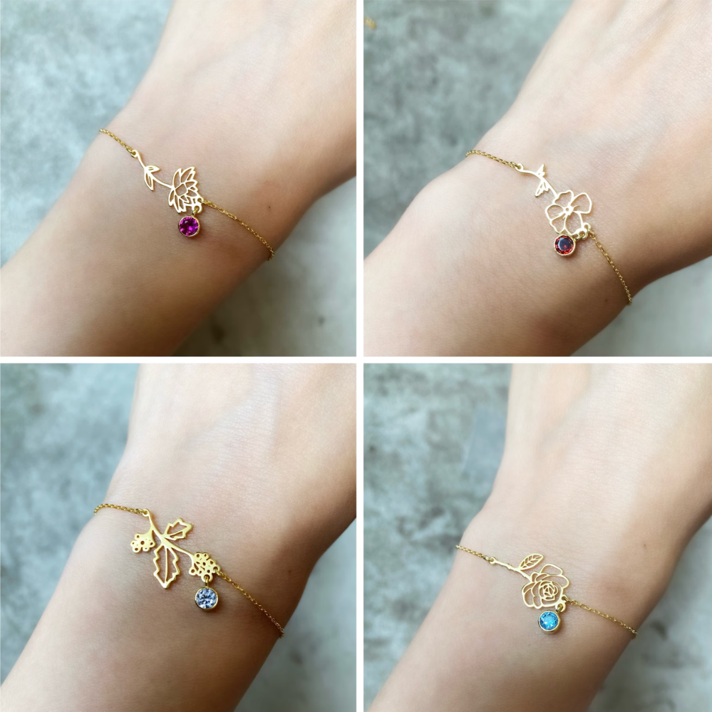 Birthday flower bracelet - Bracelet featuring birthstone and flower