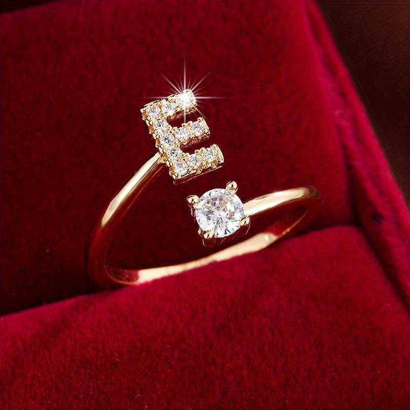 Nova – Modern Open Ring with Initial and Zirconia