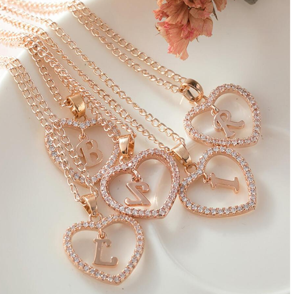 Crystal Letter Heart Necklace - Necklace Featuring Heart Letter Pendant