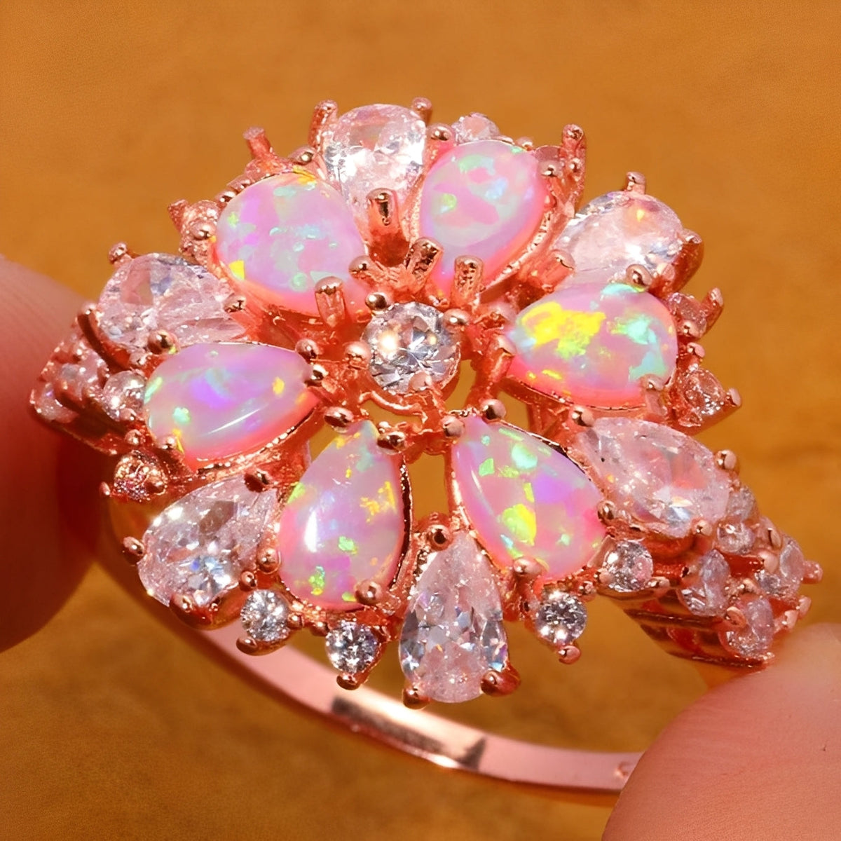 Rian – Graceful Ring Flower Fire Opal