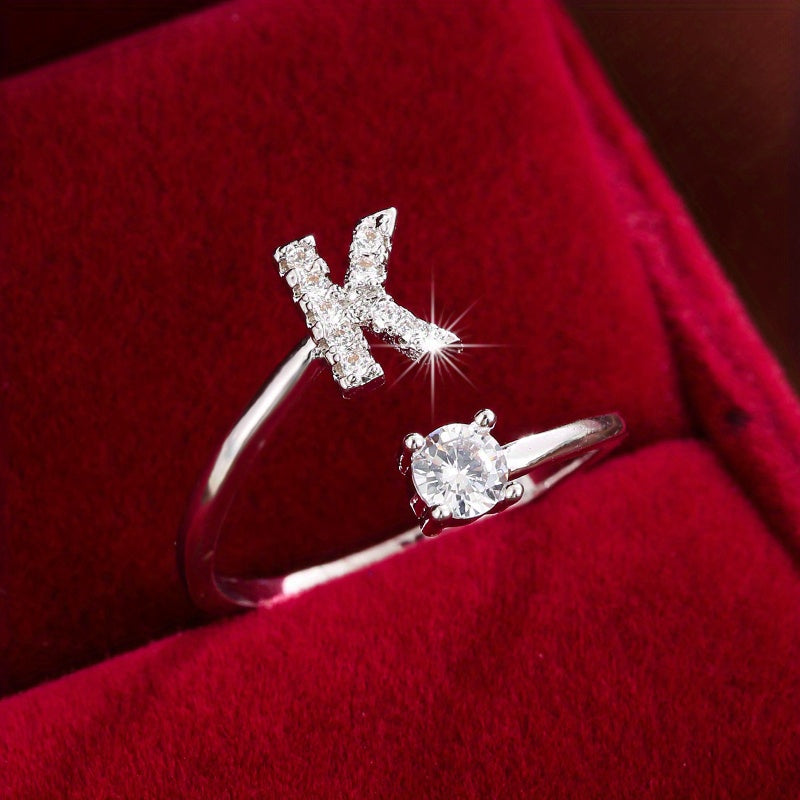 Nova – Modern Open Ring with Initial and Zirconia