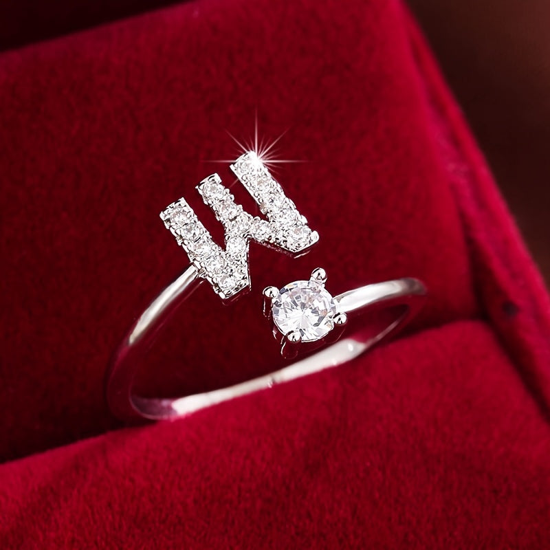 Nova – Modern Open Ring with Initial and Zirconia