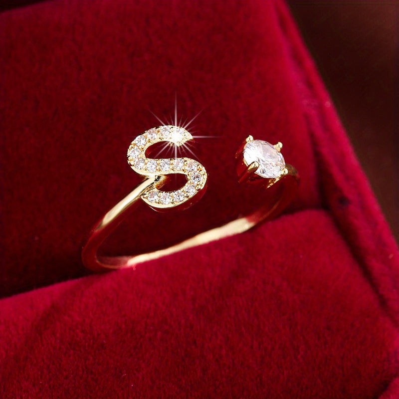 Nova – Modern Open Ring with Initial and Zirconia
