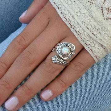 Maelle – Adjustable Spoon Ring featuring White Opal