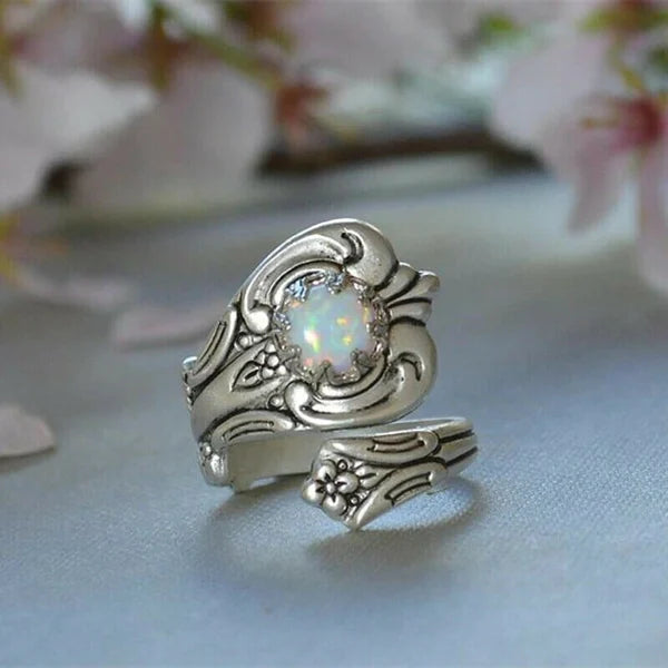 Maelle – Adjustable Spoon Ring featuring White Opal