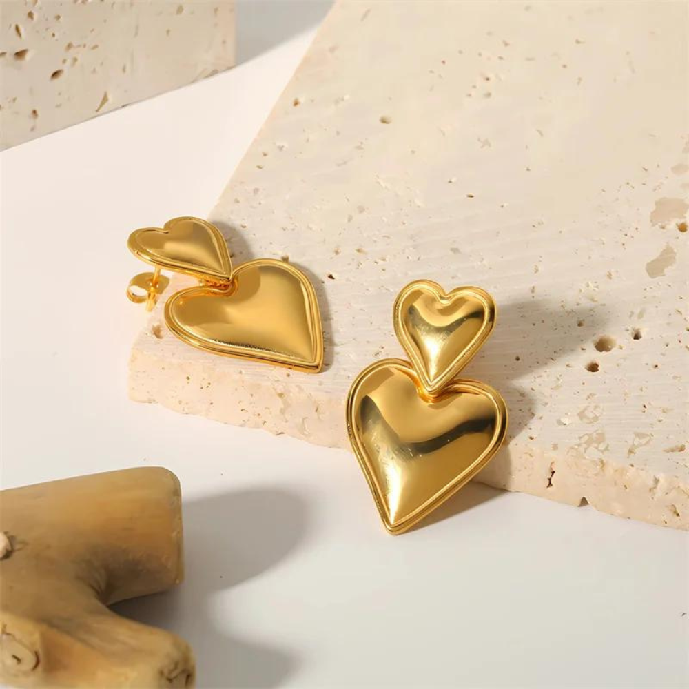 Double Heart Statement Earrings - Earrings with Two Hearts